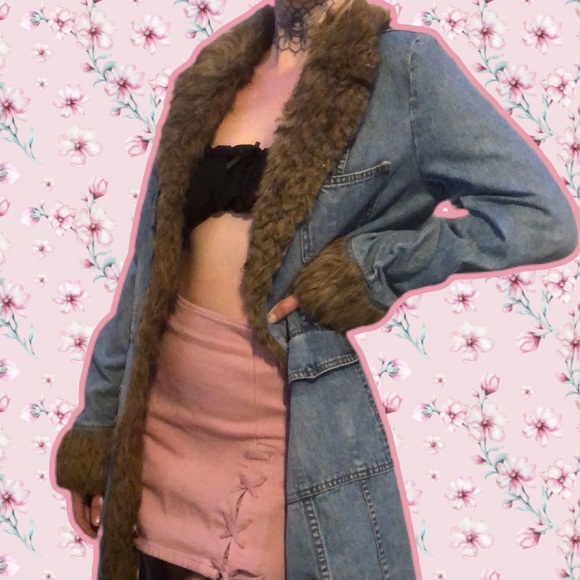 otb Jackets & Blazers - Y2k Jean trench coat w/ faux fur trim